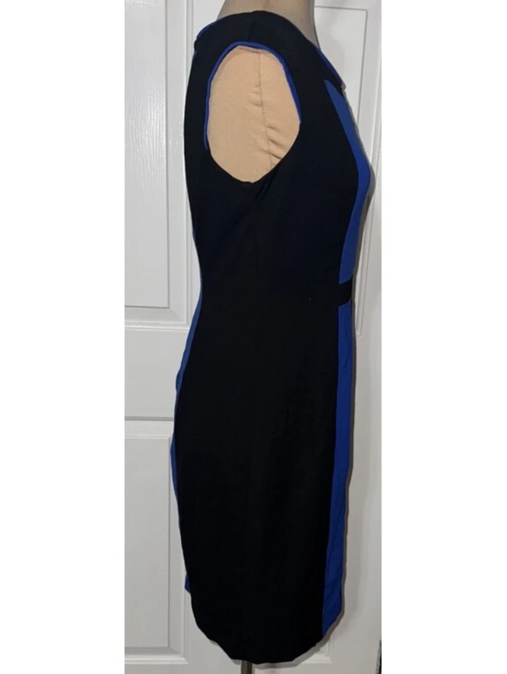 Betsey Johnson Black and Blue Color Block Dress Size 6 Sheath Retro Cap Sleeves